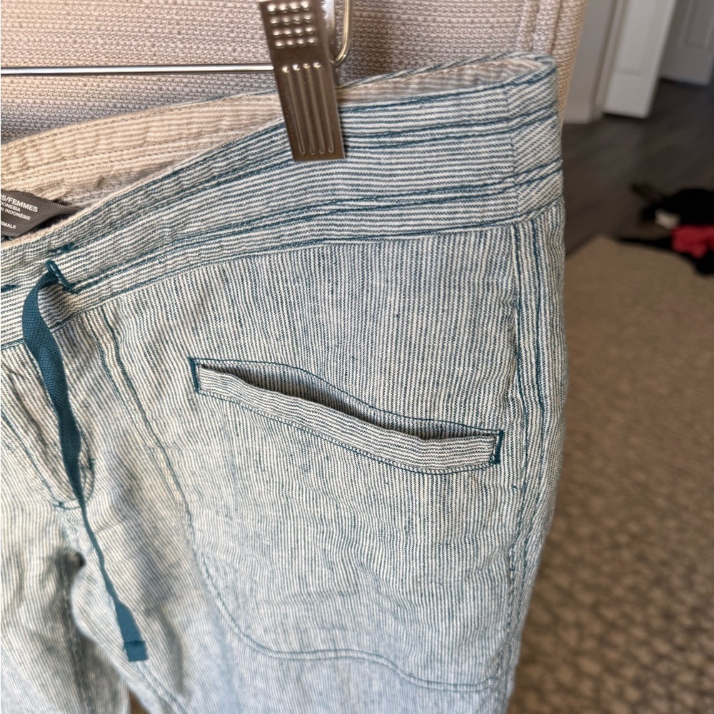 The North Face Turquoise Blue and White Striped Linen Cotton Pants, 6 - Picture 2 of 7
